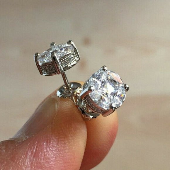 White Sapphire Elegant Stud Earrings 925 Silver - Picture 2 of 5